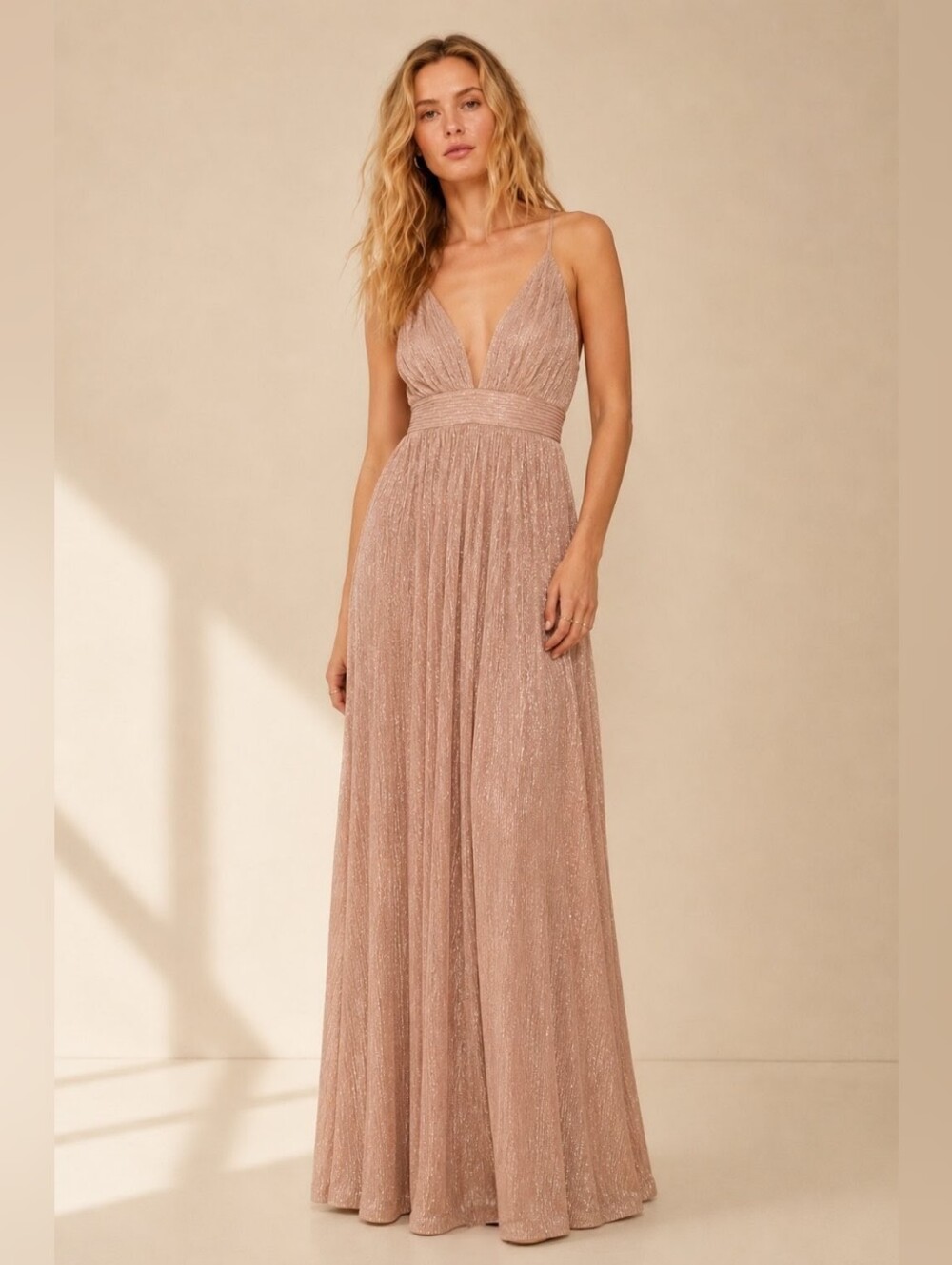 Le Château Dusty Mauve Shimmer Maxi Gown | XS | Formal Dress